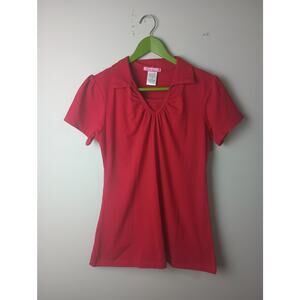 Girls‎ Red Ruffle V Neck Collar Fitted Baby Doll Y2K Top Youth 18 Short sleeve